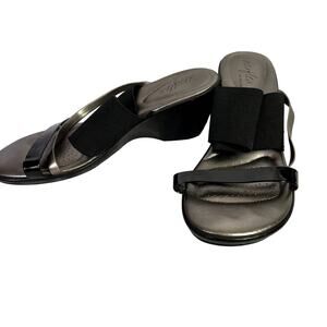 Dexfles by Dexter Size 10W Sandal Wide Elastic Strap Black & Silver Black